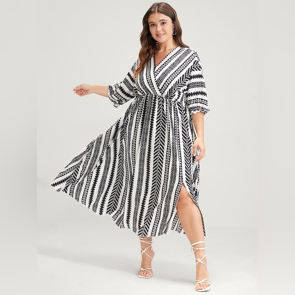 Geometric Pocket Split Wrap Maxi Dress - Large - Picture 1 of 5